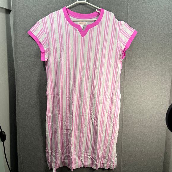 Stan Herman The Hamptons 100% Cotton V-Neck Caftan Peony/Stripe Petite X-Large - Picture 1 of 12